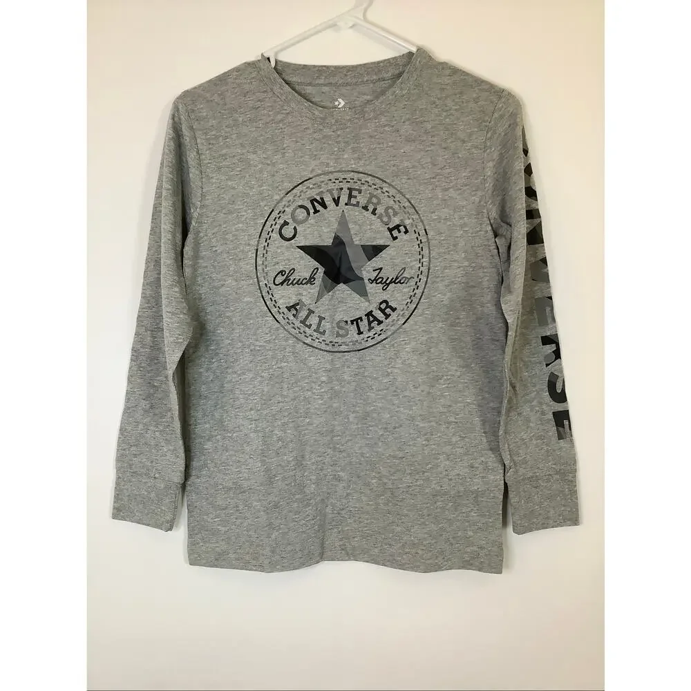 Converse Kids MD Gray Chuck Taylor All Star Camo Patch Long Sleeve Tee A11-4